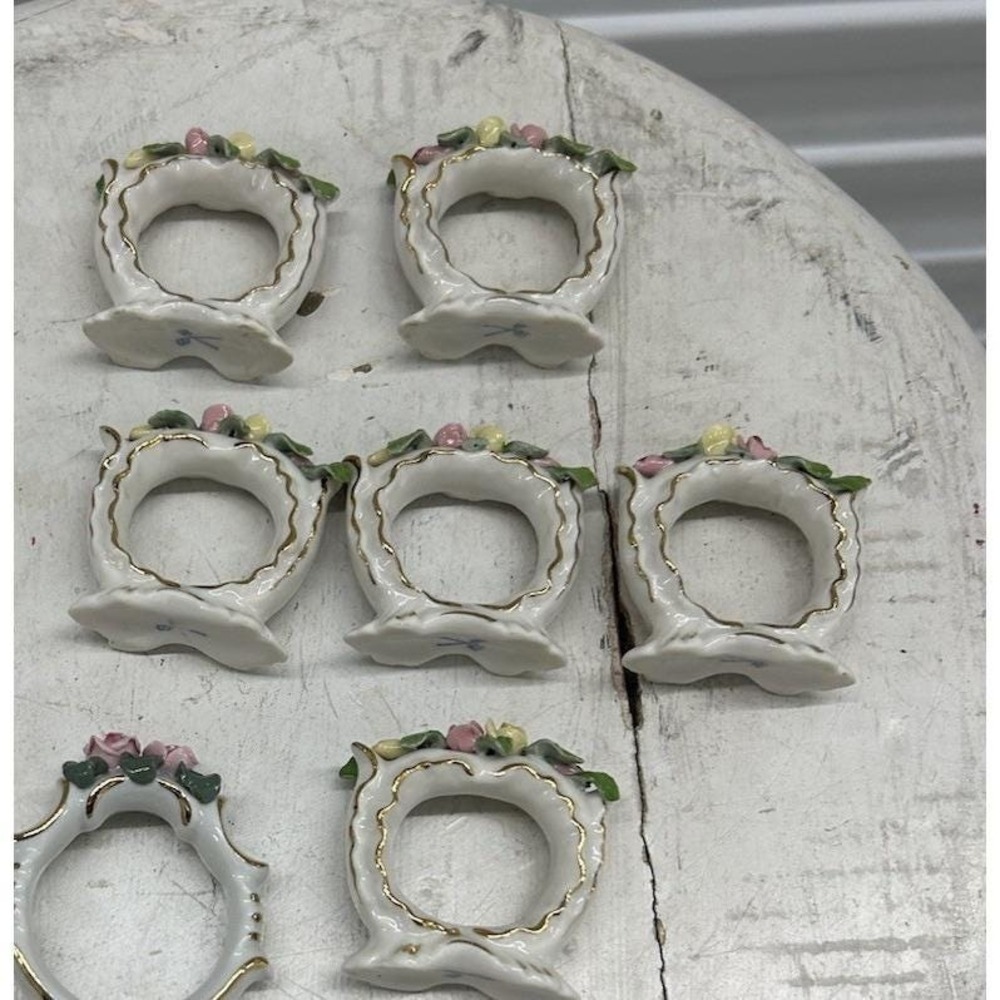 Dresden Rose Porcelain Ceramic Napkin Ring Set of 6 - Picture 6 of 6